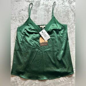 Main Strip Green Satin Lace Trim Cami Top NWT